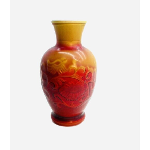 VTG Avon Vase Embossed Milk Glass Fragranced Spring Bouquet Red Orange 6.5" 1981 - Picture 2 of 7